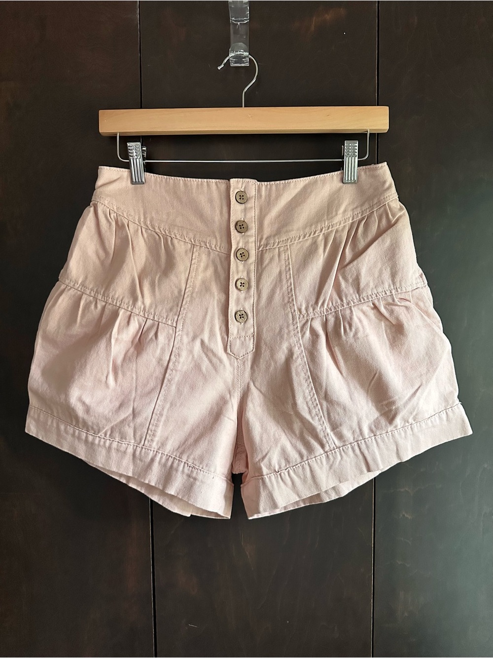 High-Rise Button-Front Shorts in Pale Pink